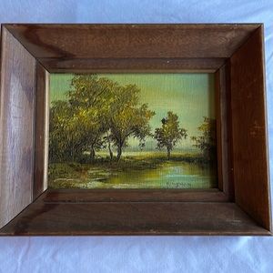 Eugene Kingman, American artist, Signed oil Landscape, P 7x5”, Frame 10x8”